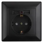 4-410-05 Intro Розетка P+E Schuko со шторками, 16А-250В + 2хUSB, СУ, Solo, антрацит | Б0043407 | Intro