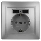 1-410-03 Intro Розетка+USB, IP20, СУ, Plano, алюминий | Б0043249 | Intro