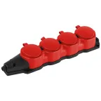 Колодка каучуковая с заземлением 4 розетки 16A IP44 красная KX-4e-RED-IP44