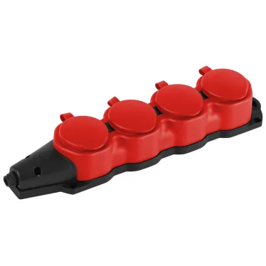 Колодка каучуковая с заземлением 4 розетки 16A IP44 красная KX-4e-RED-IP44