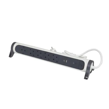 Удлинитель с поворотным основанием и 2xUSB A+C (3А) зарядками, защитой от импульсных перенапряжений серии Комфорт 5X2К+З с кабелем 1,5 м., цвет: бело-черный
