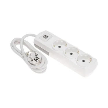 Удлинитель PREMIUM 3 гнезда, 1,5м, 3х1,5мм², с/з, 2 USB, белый | 13-4109 | REXANT