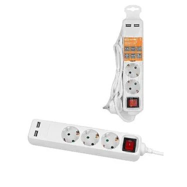 Удлинитель бытовой У03В-USB 3 гнезда, 2USB 2,4А, 1,5 м, вык., з/к, ПВС 3х0,75мм2 10А/250В белый | SQ1303-0303 | TDM