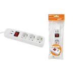 Удлинитель бытовой  У03В-USB 3 гнезда, 2USB разъема, 1,5 метра, вык., з/к, ПВС 3х1мм2  16А/250В  | SQ1303-0301 | TDM