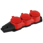 Колодка каучуковая с заземлением 3 розетки 16A IP44 красная KX-3e-RED-IP44