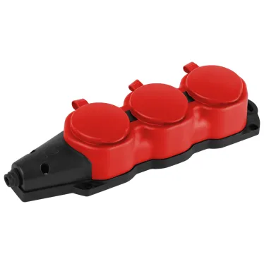 Колодка каучуковая с заземлением 3 розетки 16A IP44 красная KX-3e-RED-IP44