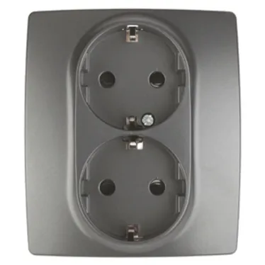 Розетка 12-2104-12 2X2P+E Schuko со шторками, 16АХ-250В,  графит (6/60/1500) |Б0019331 | ЭРА