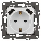 Розетка Elegance 14-4109-01М 2P+E 16A-250В, штор. с 2xUSB 5В-3А, белый матовый