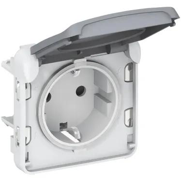 Plexo Серый Розетка с/з с крышкой винтовой зажим IP55 | 069571 | Legrand