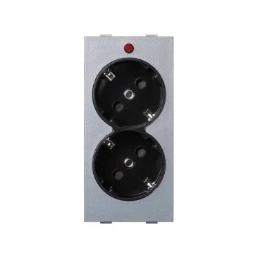Розетка двойная с заземлением и шторками Schuko 2Р+Е 16A 250В~ цвета графит/алюминий с винтовым подключением Connect | S1-14-8 | Simon