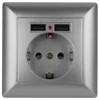 4-410-03 Intro Розетка P+E Schuko со шторками, 16А-250В + 2хUSB, СУ, Solo, алюминий | Б0043405 | Intro