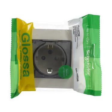GLOSSA Розетка с заземлением со шторками с крышкой бежевая в сборе IP44