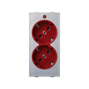 Розетка двойная с заземлением и шторками Schuko 2Р+Е 16A 250В~ цвета красный/алюминий с винтовым подключением Connect | S1-6-8 | Simon
