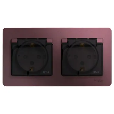 Glossa Баклажановый Розетка 2-ая с з/к, со шторками (в сборе), IP44 | GSL001147 | SE