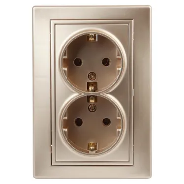 1-205-04 Intro Розетка 2X2P+E Schuko, 16А-250В, IP20, СУ, Plano, шампань | Б0030071 | Intro