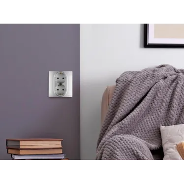 Розетка двойная с заземлением - Legrand Inspiria - со шторками в сборе 16А 250В безвинтовые зажимы - алюминий | 673757 | Legrand