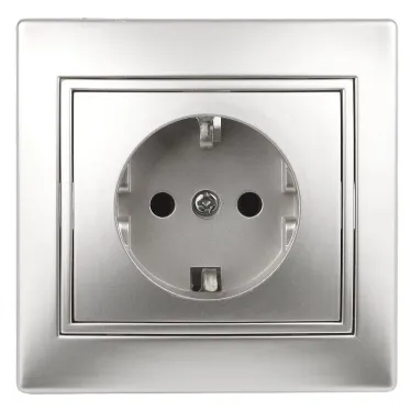 1-202-03 Intro Розетка 2P+E Schuko, 16А-250В, IP20, СУ, Plano, алюминий | Б0030058 | Intro