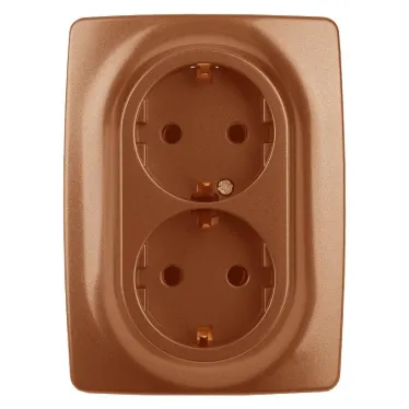 12-2108-14 Электроустановка ЭРА Розетка 2X2P+E Schuko со шторками, 16A-250В, IP20, Эра12, медь | Б0036450 | ЭРА
