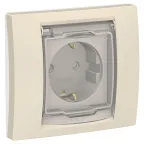                  Unica New Бежевый Розетка с/з со шторками, с крышкой, IP44 | NU003744 | Schneider Electric
               