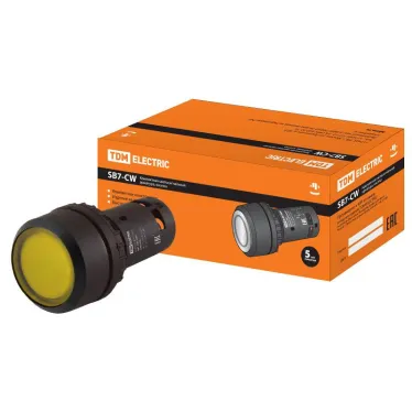 Кнопка с фиксацией SB7-CWL3565-24V(LED) d22мм 1з+1р желтая | SQ0746-0046 | TDM