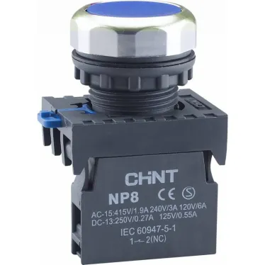 Кнопка управления NP8-30BN/6 без подсветки, самовозв., синий 3НО, IP65 (R) | 368575 | CHINT