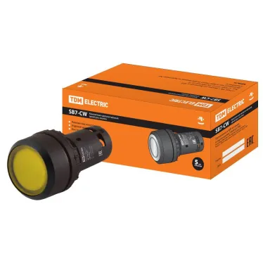 Кнопка с фиксацией SB7-CWL3565-220V(LED) d22мм 1з+1р желтая | SQ0746-0045 | TDM