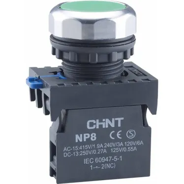 Кнопка управления NP8-10BND/3 подствет., самовозв., зеленый, AC110-230В(LED), 1НО, IP65 (R) | 667584 | CHINT