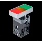 Кнопка двойная с LED подсветкой, 220V AC/DC, красный/зеленый,1NO+1NC, плоский толкатель, металл MTB2-BW8363 | 54256 | ОВЕН
