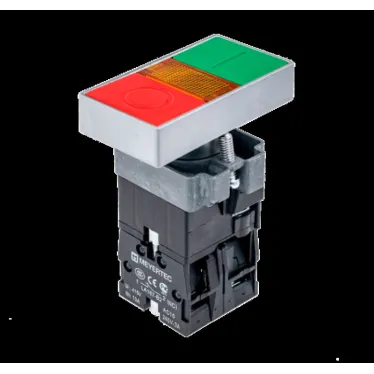 Кнопка двойная с LED подсветкой, 220V AC/DC, красный/зеленый,1NO+1NC, плоский толкатель, металл MTB2-BW8363 | 54256 | ОВЕН