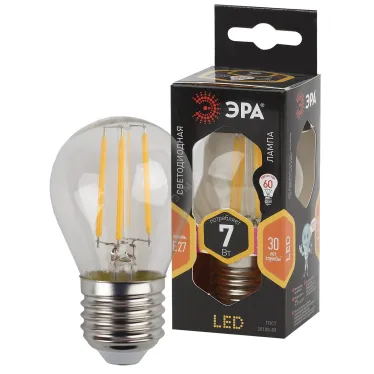 Лампа светодиодная филаментная F-LED P45-7W-827-E27 (филамент, шар, 7Вт, тепл, E27 (10/100/3000)