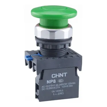 Кнопка "Грибок" Φ40мм с самовозвратом NP8-11M/13 зеленая 1НО+1НЗ IP65 (R) | 667264 | CHINT
