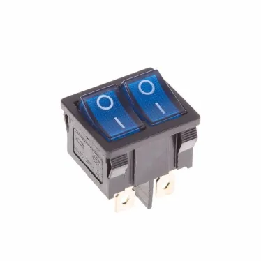 Выключатель клавишный 250V 6А (6с) ON-OFF синий с подсветкой ДВОЙНОЙ Mini | 36-2161 | REXANT