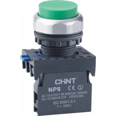 Кнопка управления выступ., NP8-10GND/3 подсвет., самовозв., зелен., AC110-230В(LED), 1НО, IP65 (R) | 667605 | CHINT