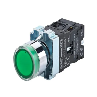Кнопка управления NP2-BW3365 плоская, зеленая, 1НО+1НЗ, AC/DC230В (LED), IP40 (R) | 574365 | CHINT