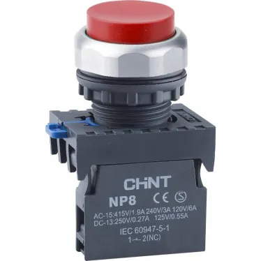 Кнопка управления выступ., NP8-10GND/4 подсвет., самовозв., красн., AC110В-220В(LED), 1НО, IP65 (R) | 667606 | CHINT