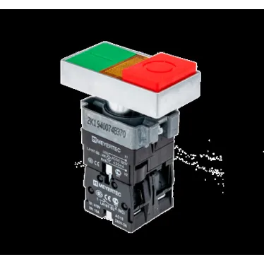 Кнопка двойная с LED подсветкой, 220V AC/DC, красный/зеленый,1NO+1NC, выступающий толкатель, мет. MTB2-BW8463 | 58230 | ОВЕН