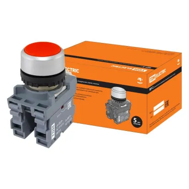 Кнопка с фиксацией MP2-20R в сборе d22мм 1з+1р красная | SQ0747-0007 | TDM