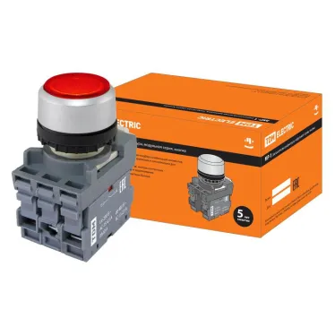 Кнопка MP1-21R(LED) в сборе d22мм/24В 1з+1р красная | SQ0747-0017 | TDM