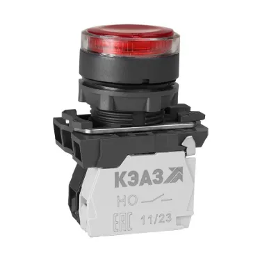 Кнопка КМЕ4511мЛ-220В-красный-1но+1нз-цилиндр-индикатор-IP54 | 354405 | КЭАЗ