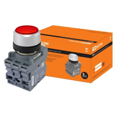 Кнопка с фиксацией MP2-21R(LED) в сборе d22мм/220В 1з+1р красная | SQ0747-0021 | TDM