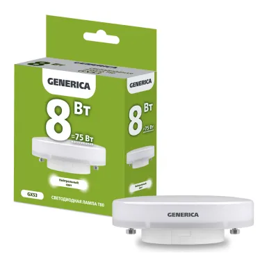 Лампа светодиодная T80 таблетка 8Вт 230В 4000К GX53 GENERICA