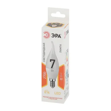 Лампа светодиодная LED BXS-7W-827-E14 (диод, свеча на ветру, 7Вт, тепл, E14 (10/100/2800)