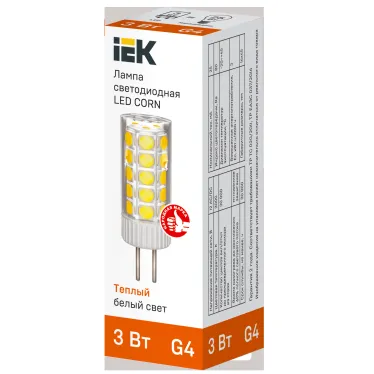 Лампа светодиодная CORN капсула 3Вт 12В 3000К керамика G4 IEK