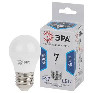 Лампа светодиодная LED P45-7W-840-E27 (диод, шар, 7Вт, нейтр, E27)