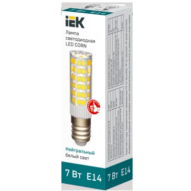 Лампа светодиодная CORN капсула 7Вт 230В 4000К керамика E14 IEK