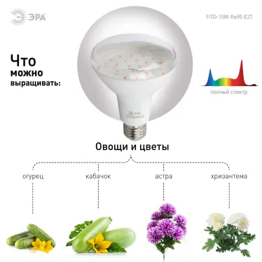 Лампа светодиодная лампа для растений тип BR30,15 Вт, 220-240V FITO-15W-Ra90-E27