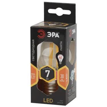 Лампа светодиодная филаментная F-LED P45-7W-827-E27 (филамент, шар, 7Вт, тепл, E27 (10/100/3000)