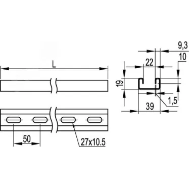 Профиль С-образный 41х21 L2000 толщина 1.5 мм горячеоцинкованный