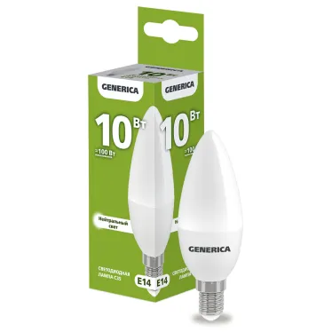 Лампа светодиодная C35 свеча 10Вт 230В 4000К E14 GENERICA