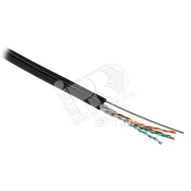 Витая пара U/UTP кат 5e 4 пары AWG24 solid с тросом OUT черный 500м